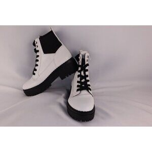 Indigo Rd Boots wilder women's combat white Faux leather lace-up‎ chunky Size 9